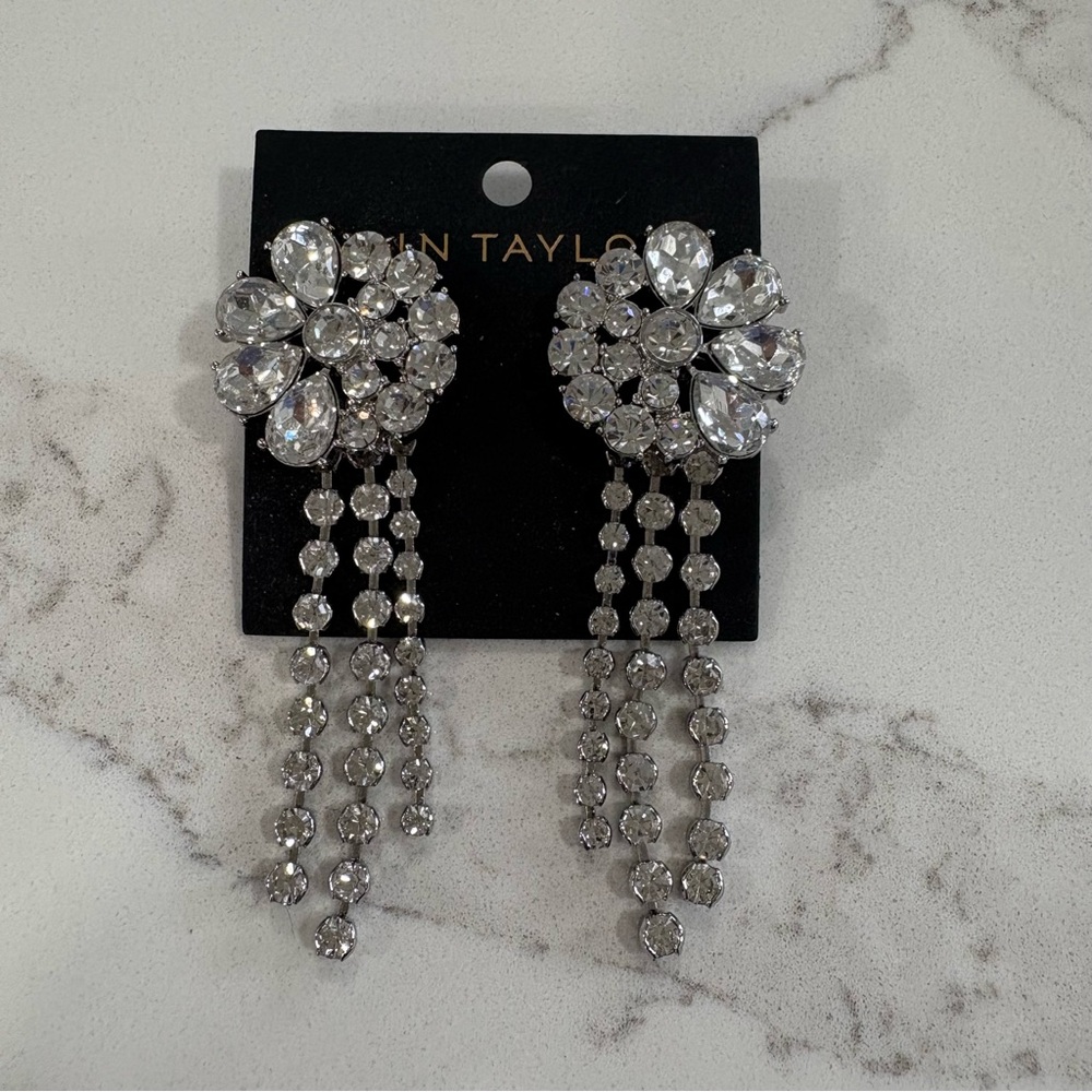 Ann Taylor Silver Chandelier Earrings with Crystal Cascades